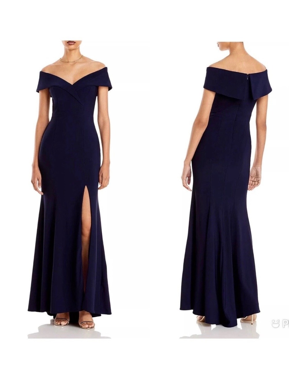 Aqua Dresses Navy Blue Off-Shoulder Evening Gown Size 6
